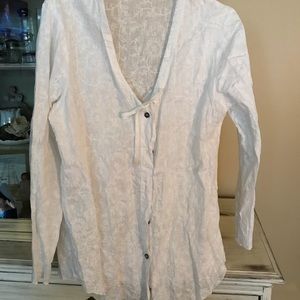 CP Shades white embroidered linen top.