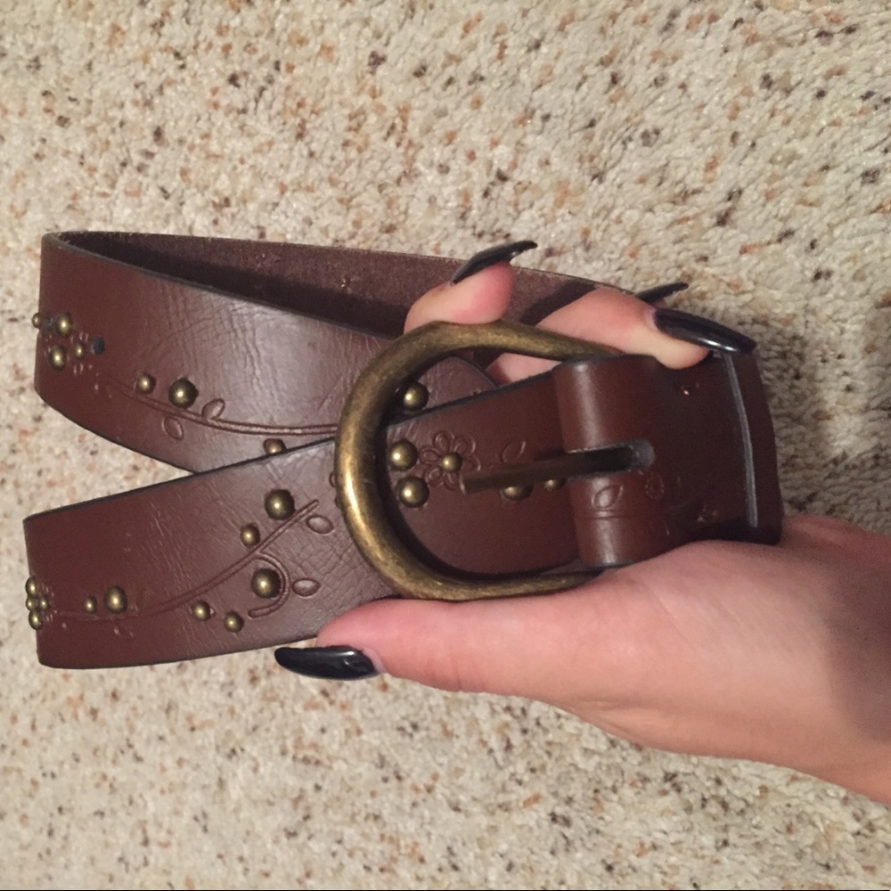 Genuine Leather Belt with Gold Accents