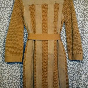 Vintage leather and knit jacket duster