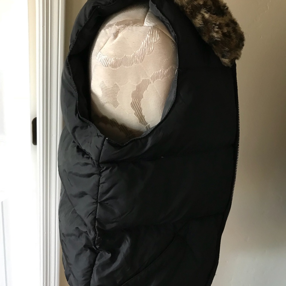 RL Black Puffer Vest with leopard fur collar XS - Picture 4 of 8