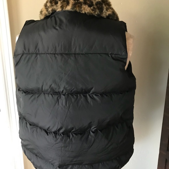 RL Black Puffer Vest with leopard fur collar XS - Picture 3 of 8