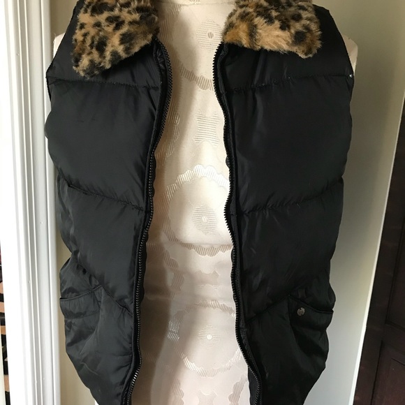 RL Black Puffer Vest with leopard fur collar XS - Picture 5 of 8