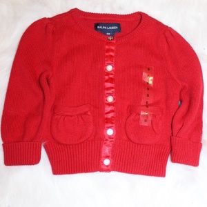 Red Ralph Lauren Button Up Cardigan