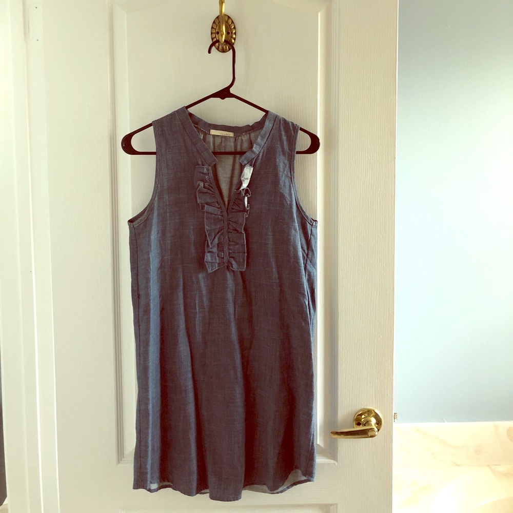 Chambray Ruffled Sleeveless Sundress