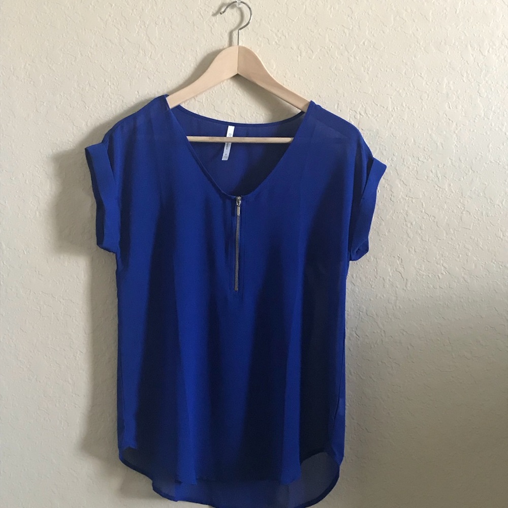 ROYAL BLUE SEE THRU TOP WITH ZIPPER DETAIL