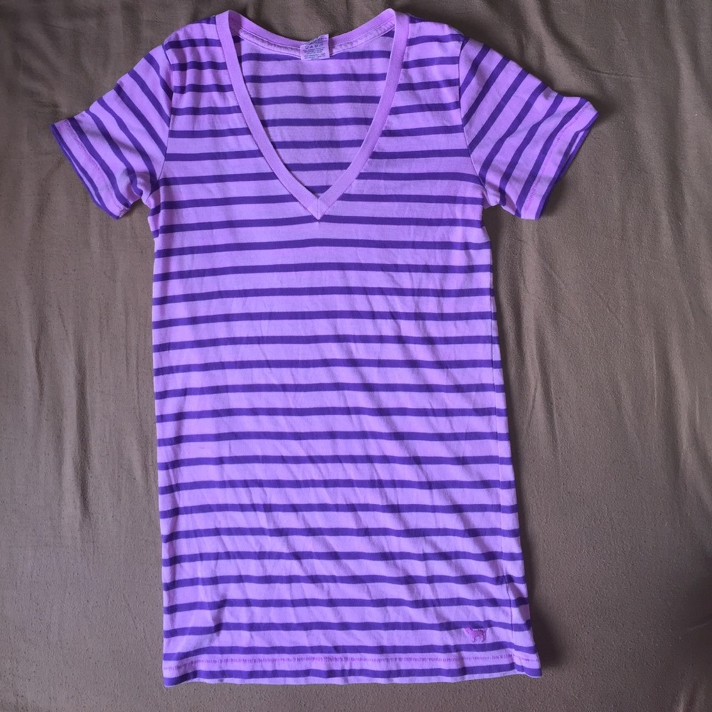 PINK VS striped V-neck tee