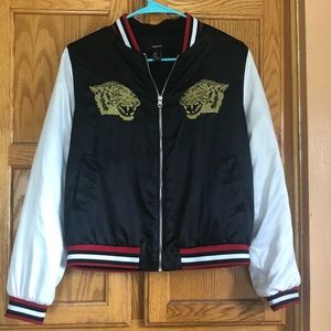 Bomber jacket with gold tigers and detailed back