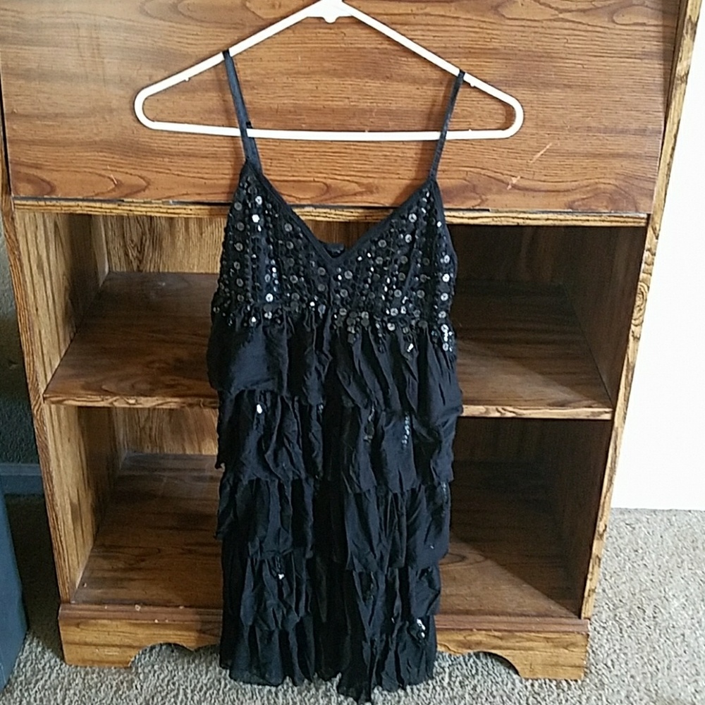 Black ruffled mini dress
