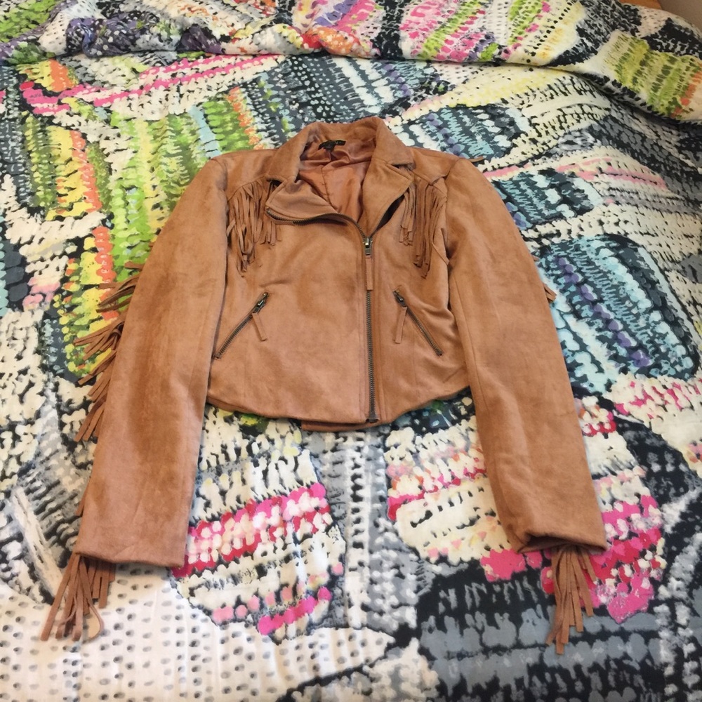 Faux suede jacket with fringe