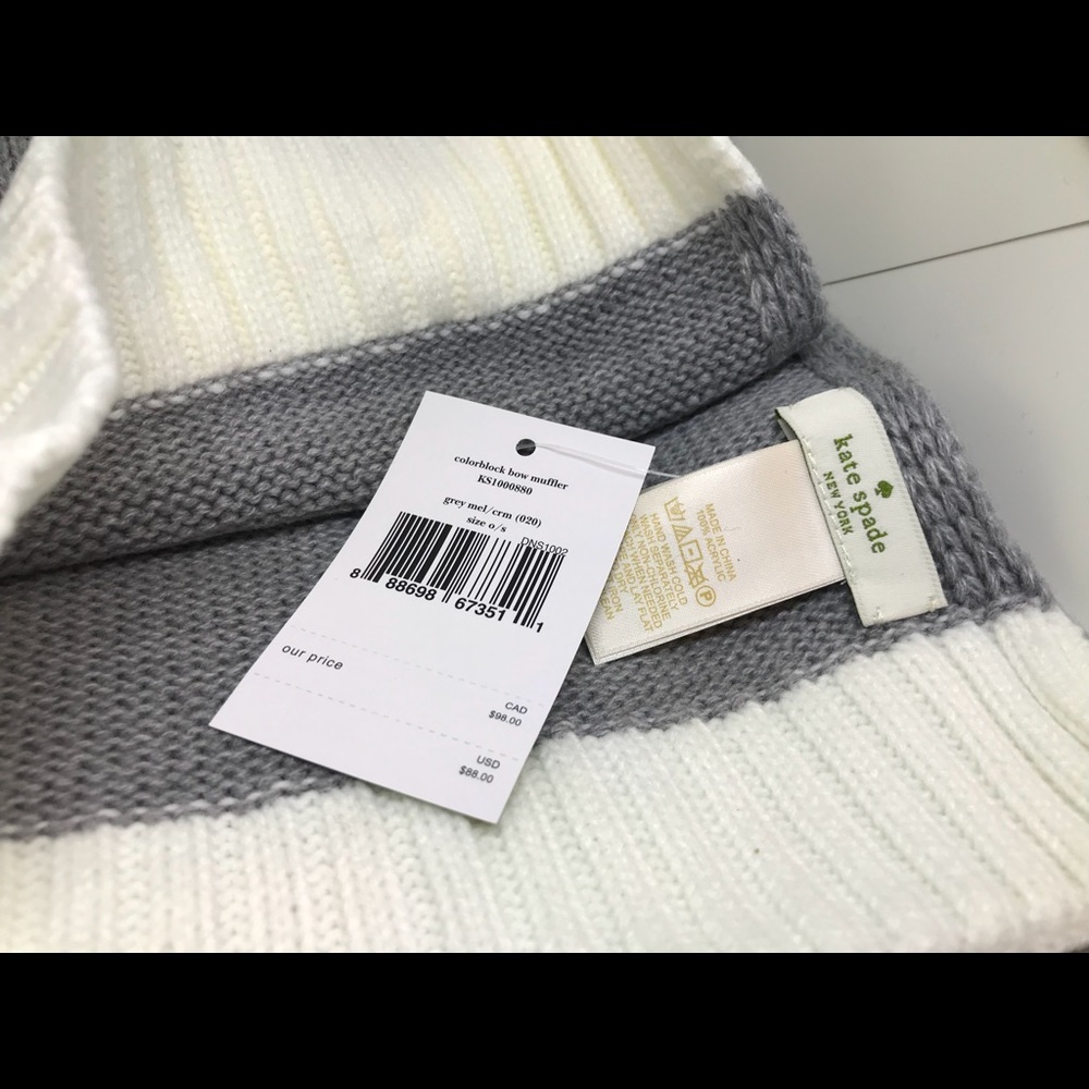 ♠️ NEW $88 KATE SPADE GREY BOW KNIT SCARF - Picture 2 of 4