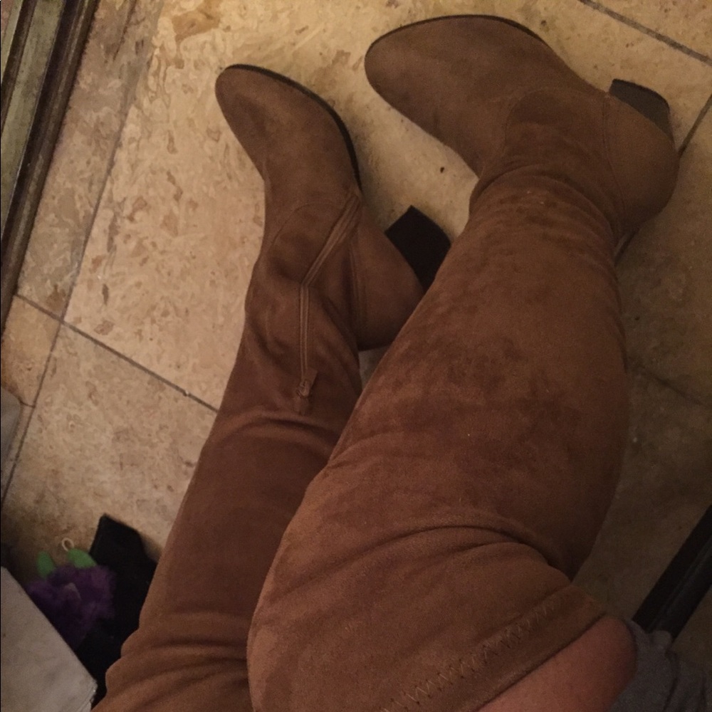 Brown thigh high boots