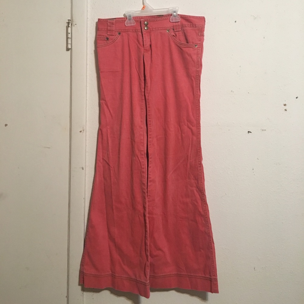 Pink/coral flare jeans