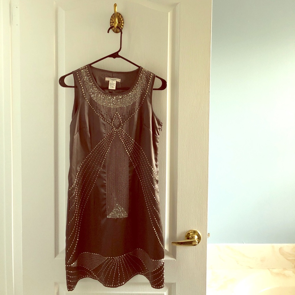 Silver sequined cocktail dress, sleeveless, size S