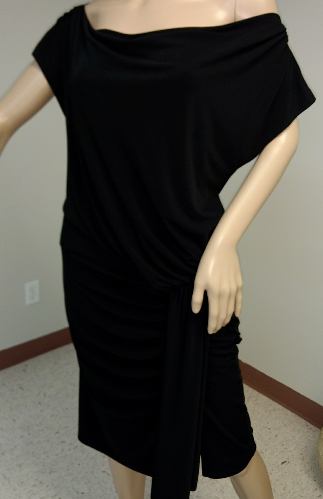 Cache Black Evening Dress Scoop Neck Drop Shoulder