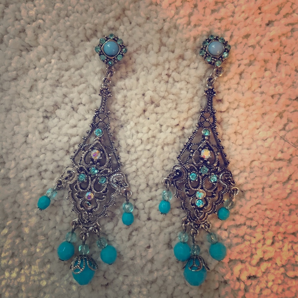 Turquoise and Silver Chandelier Earrings