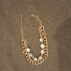 Blue bead and gold chain necklace