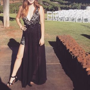 Lace Black Dress with Slit