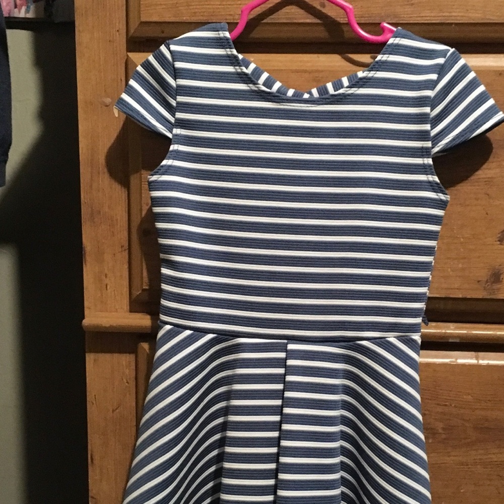 Blue and white striped toddler dress