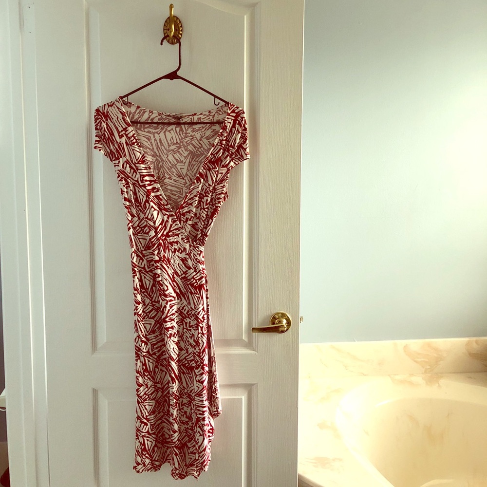 BCBG Max Azria Red and White Patterned Wrap Dress