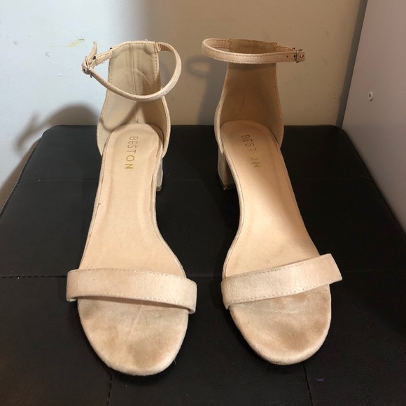 *SOLD* Nude Suede Block Heel Sandal - Picture 1 of 4