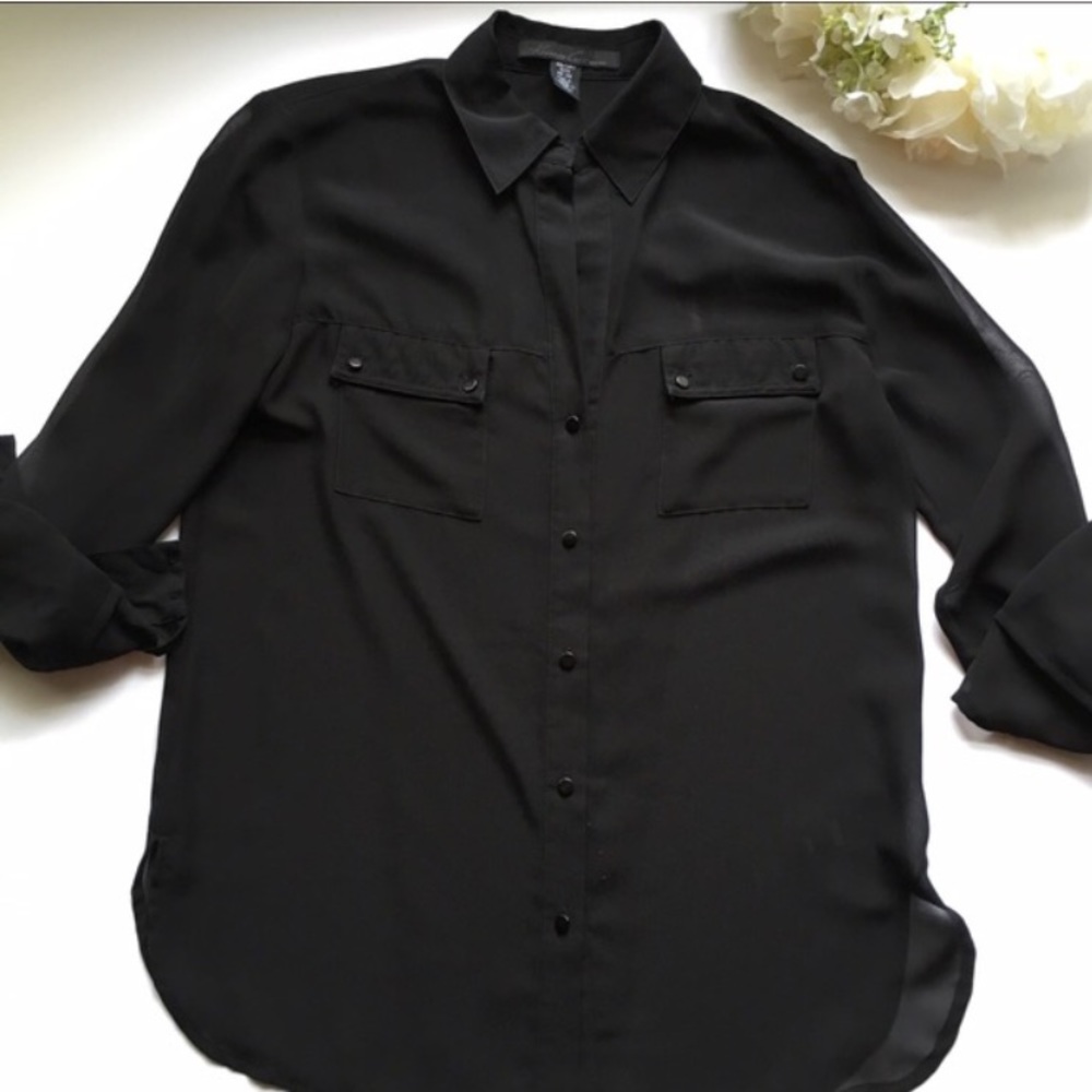 Kenneth Cole // Sheer Crossover Back Button Up - Picture 3 of 3