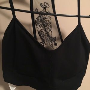 Black Fabletics Melanie Sports Bra with Rose Mesh