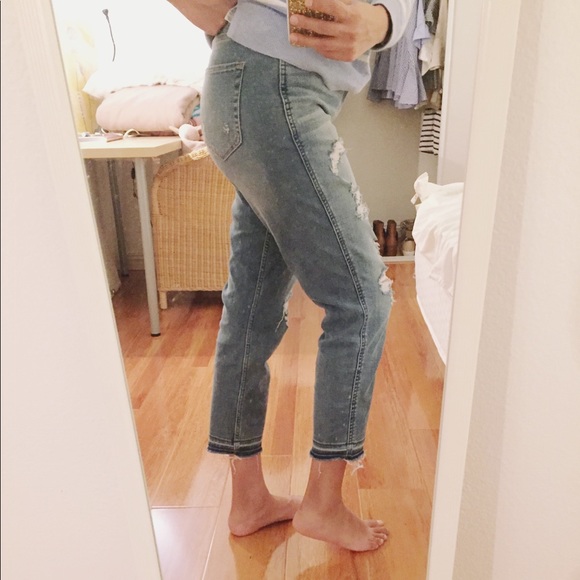 Slim Boyfriend Distressed Jeans with Raw Hem - Picture 6 of 7