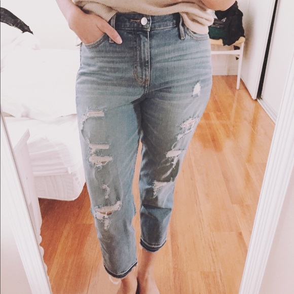Slim Boyfriend Distressed Jeans with Raw Hem - Picture 4 of 7