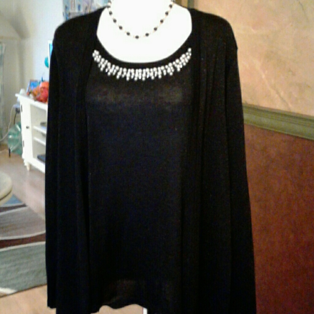 Black top with pearls neckline