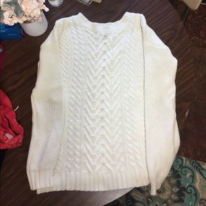 White oversized cable knit sweater