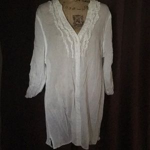 Ashley Stewart Long Ruffle Button Down Top