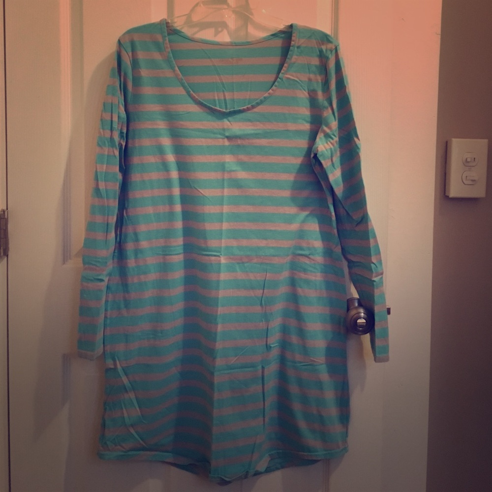 Light Green and Grey Stripe Nightgown EUC