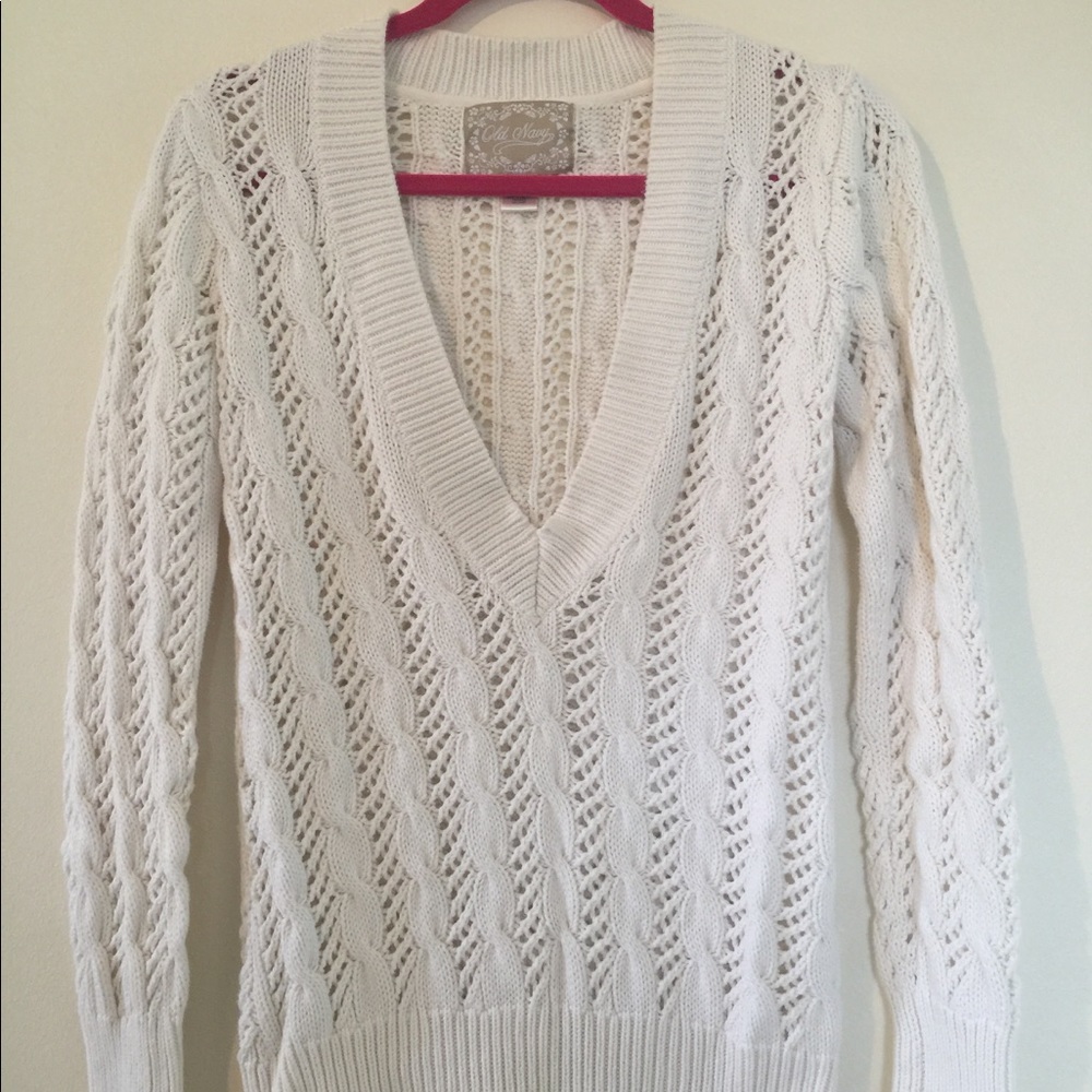 Old Navy White V-Neck Sweater