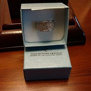 Touchstone Crystal Silvertone Ring, Wide Band