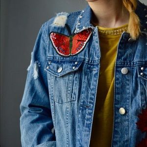 NWT Distressed Denim Jacket