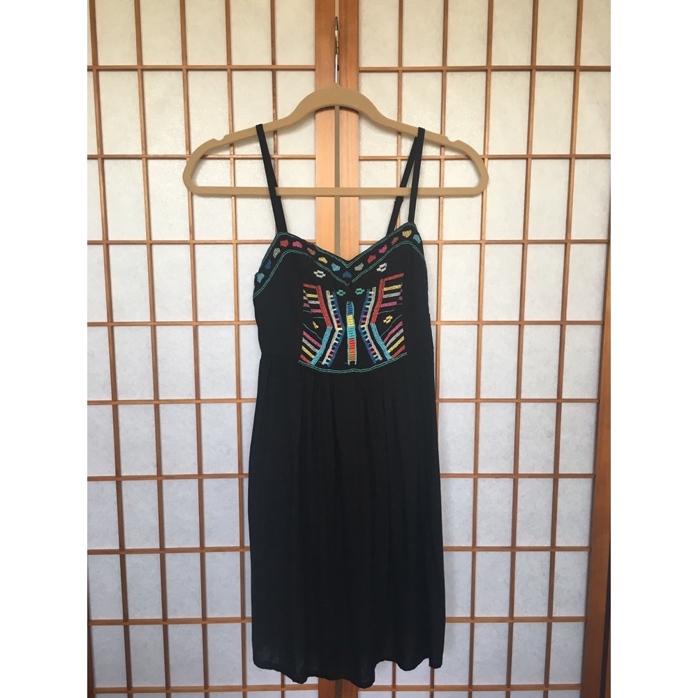 Black Summer Dress with Colorful Stitching