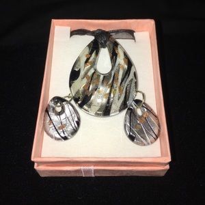New Glass Necklace and Earring Set in Gift Box