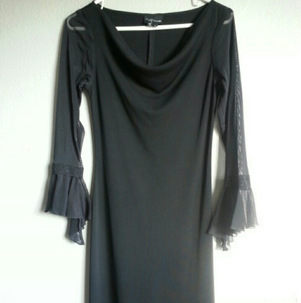 Swoop neck, lace bell sleeve dress goth 90's