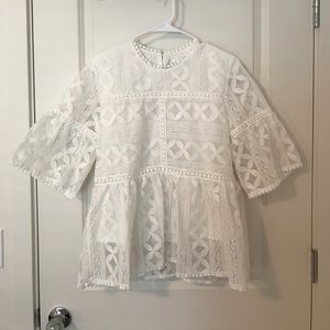 Brand new white lace peplum top with bell sleeves