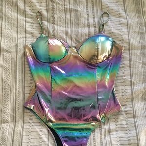 Silver Iridescent Metallic Bodysuit!!