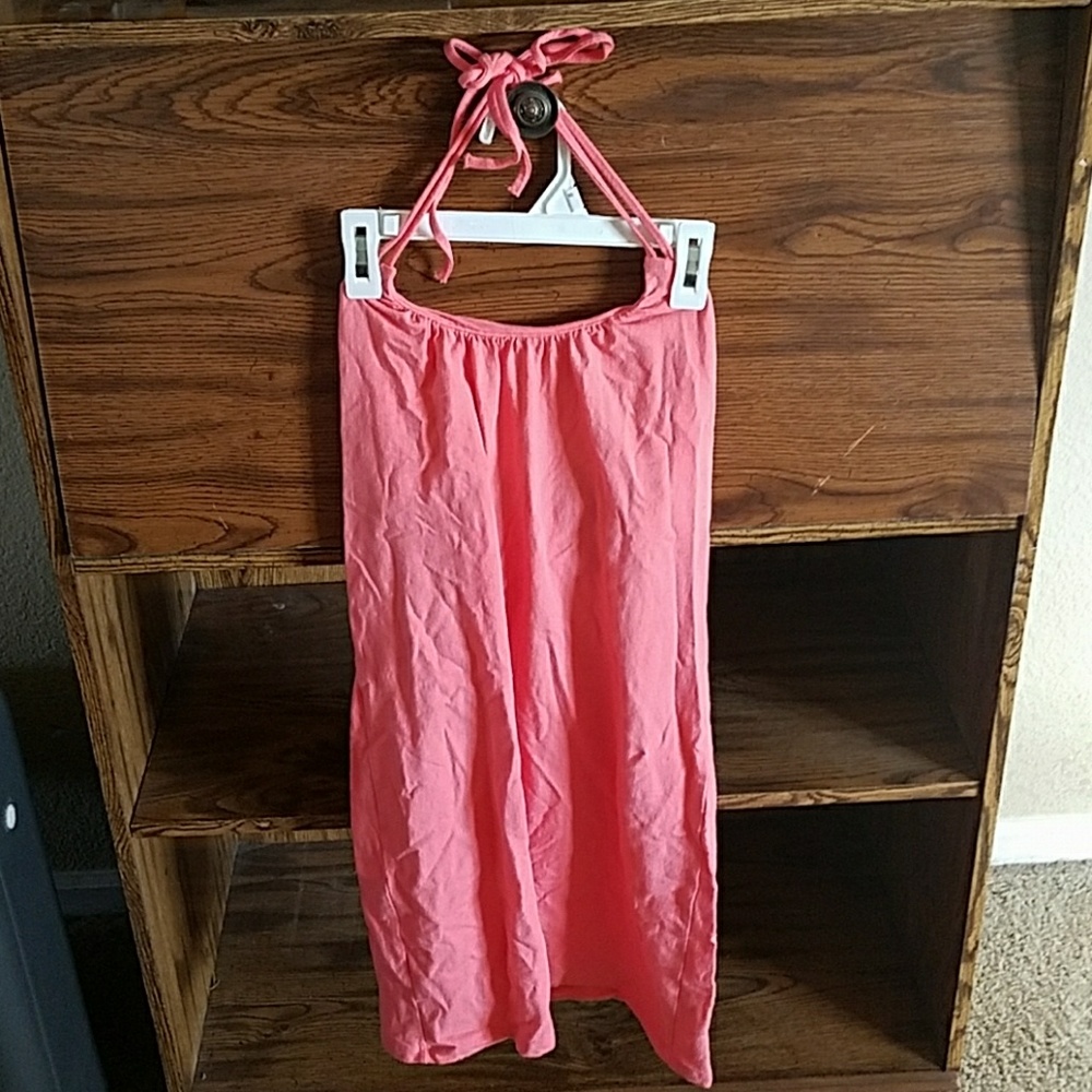 Neon pink halter tube dress