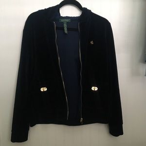 Ralph Lauren Dark Navy Velour Zip Up Jacket