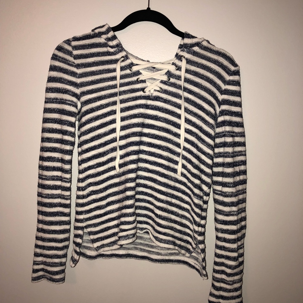 Lace up striped sweatshirt
