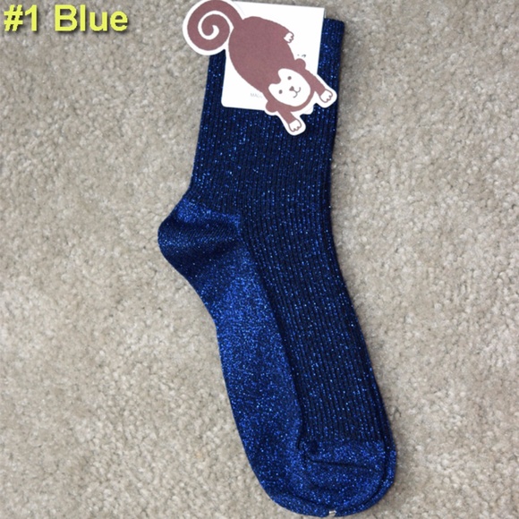 NWT Women's Socks Glitter Blue Red Christmas - Picture 2 of 7