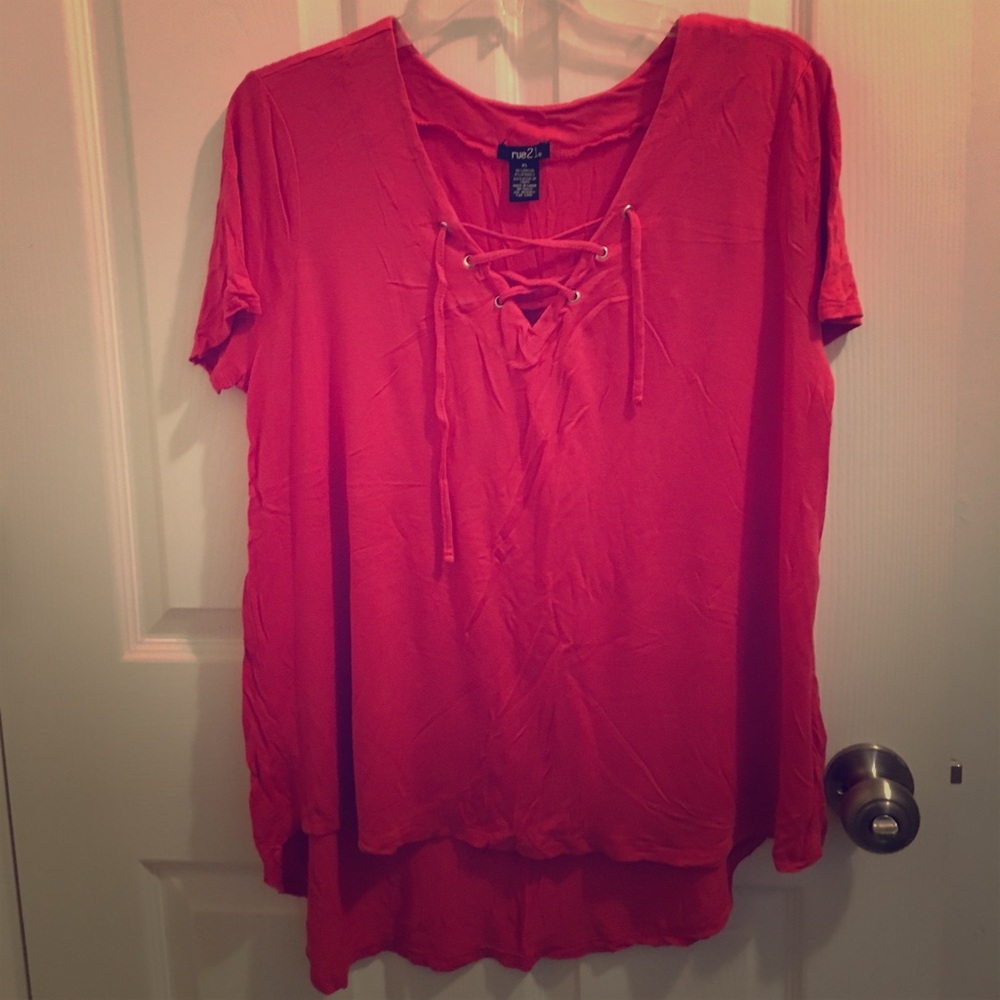 🔥Donating Soon🔥Rue 21 Red T-Shirt with Cross Tie