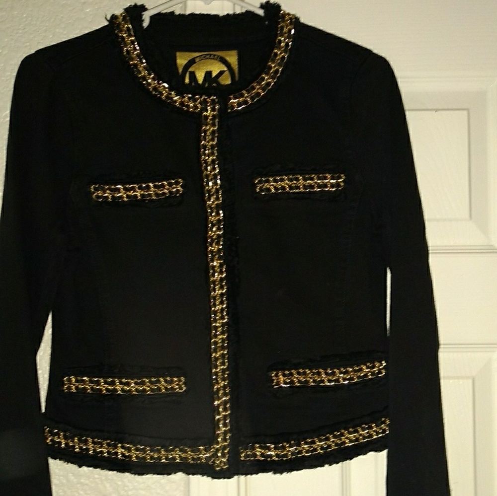 Michael Kors black jean jacket with gold accents
