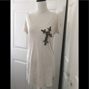 Velvet Stone Scoop Neck Detail Longline Tee