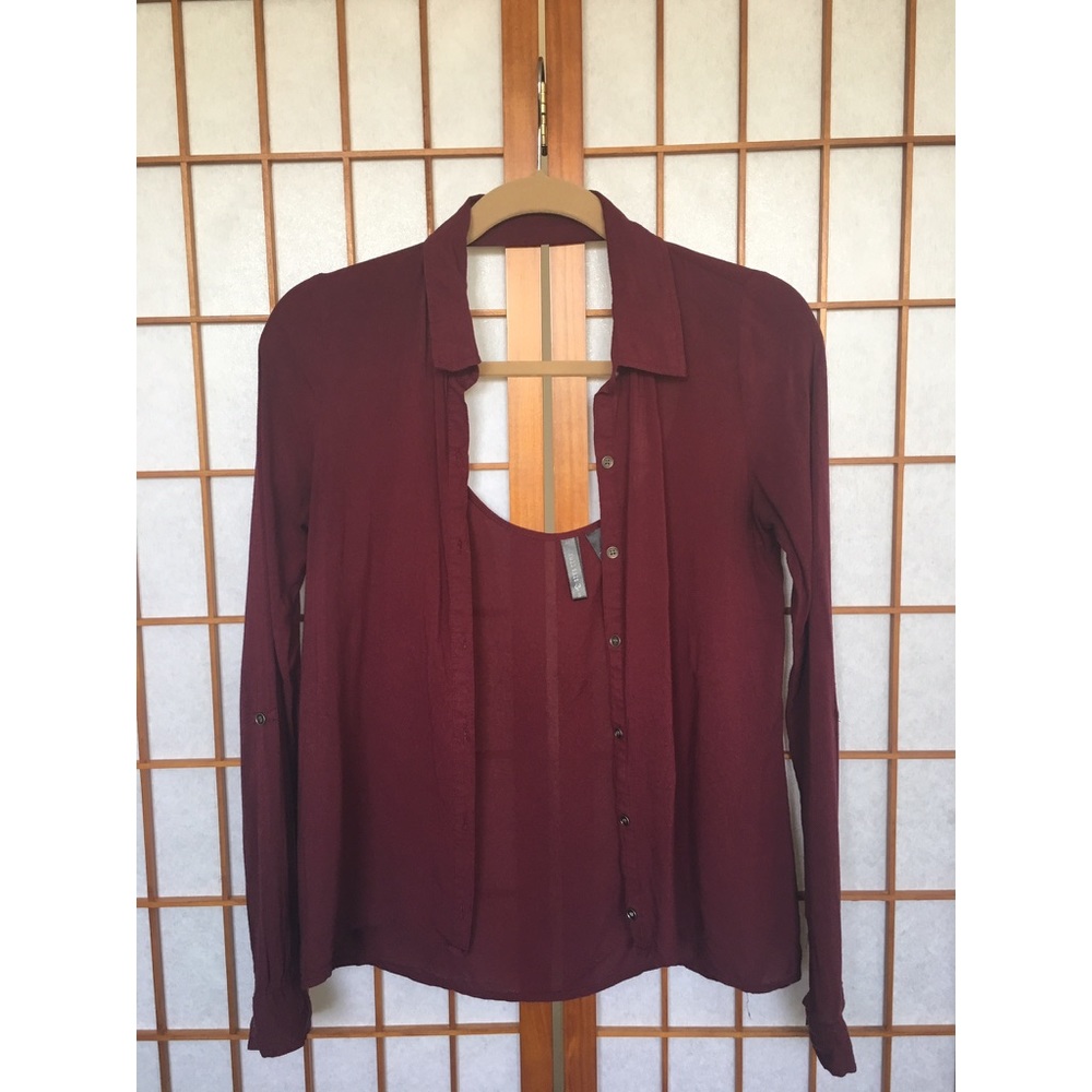 Maroon Button-Down with Keyhole Back