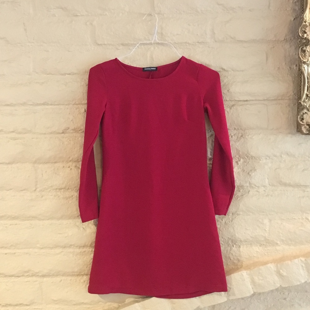 AA gia dress red crepe shift mini long sleeve 🍒