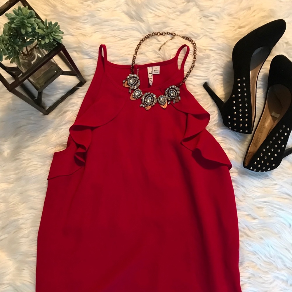 Beautiful Red Tank- Fun Side Frills